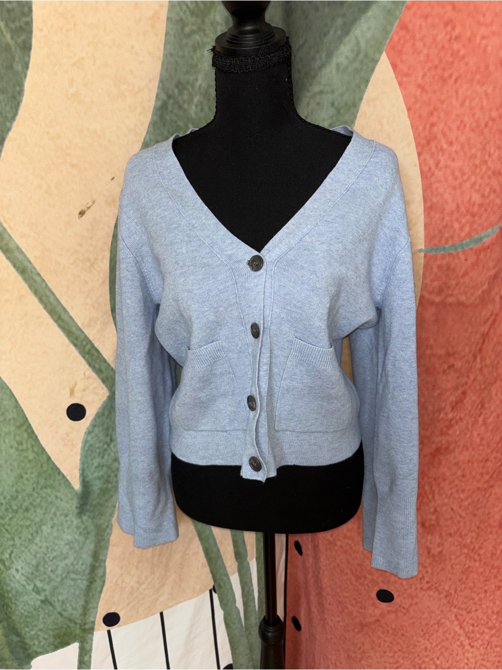 New Light Blue V-Neck Button Front Women's Sweater Cardigan